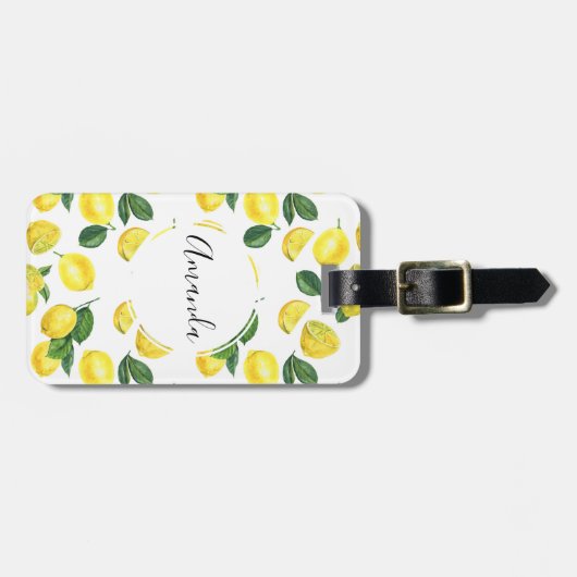 イエローレモン水彩果実模様 ラゲッジタグ (正面横)