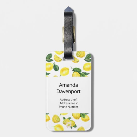 イエローレモン水彩果実模様 ラゲッジタグ (裏面縦)