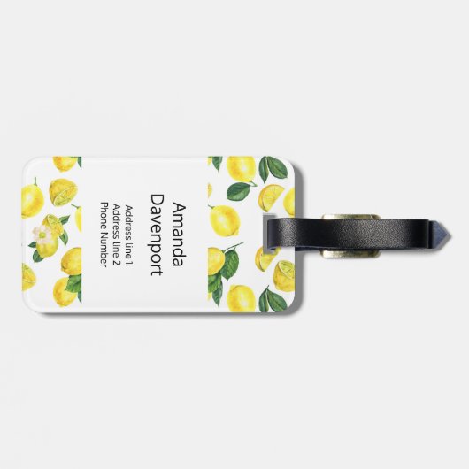 イエローレモン水彩果実模様 ラゲッジタグ (裏面横)