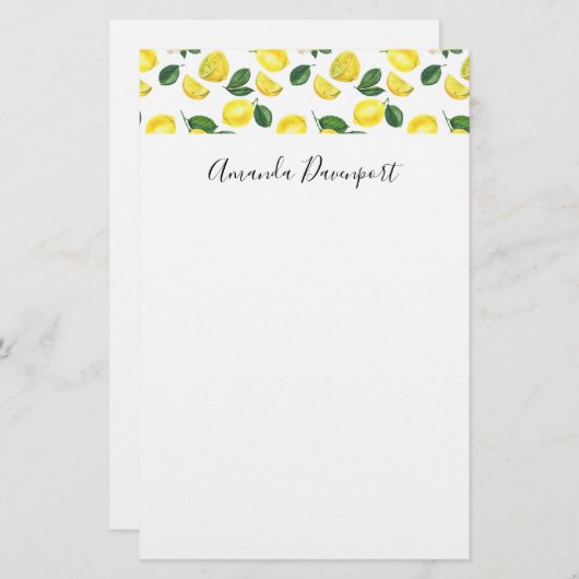 イエローレモン水彩果実模様 便箋 (正面/裏面)