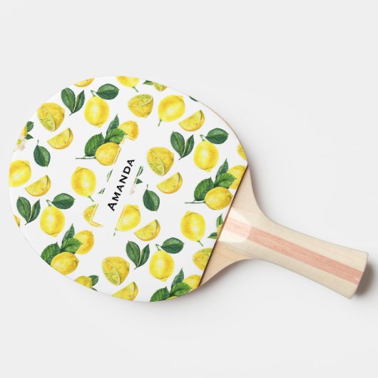 イエローレモン水彩果実模様 卓球ラケット (横)