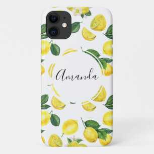 イエローレモン水彩果実模様 iPhone 11 ケース