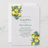 イエローレモン緑のつる植物ウォーター結婚カラーのイン 招待状 (正面)