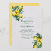 イエローレモン緑のつる植物ウォーター結婚カラーのイン 招待状 (正面/裏面)