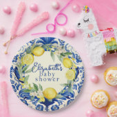 イエローレモン青タイルレモンベビーシャワー ペーパープレート (パーティー)