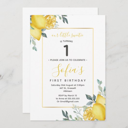 イエローレモン1stバースデーサマーパーティの招待状 招待状 (正面/裏面)