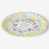 イエローレモン&パステルブルーフラワーズハッピーバースデー ペーパープレート (アングル)