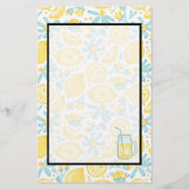 イエローレモン&パステルブルーフラワーズ&レモネードジャー 便箋 (正面)