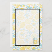 イエローレモン&パステルブルーフラワーズ&レモネードジャー 便箋 (正面/裏面)