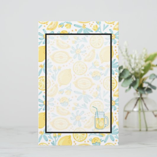 イエローレモン&パステルブルーフラワーズ&レモネードジャー 便箋 (スタンド正面)