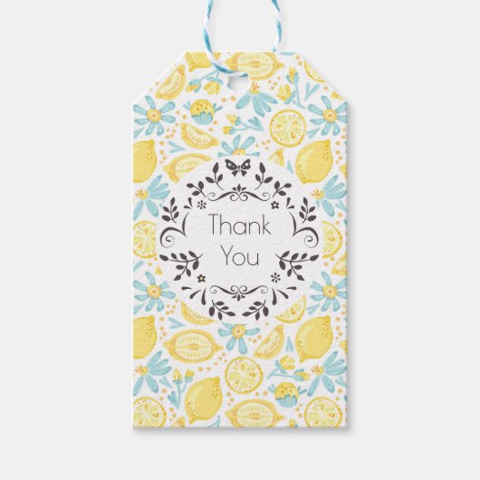 イエローレモン&ブルーフラワーパターンありがとね ギフトタグ (正面)