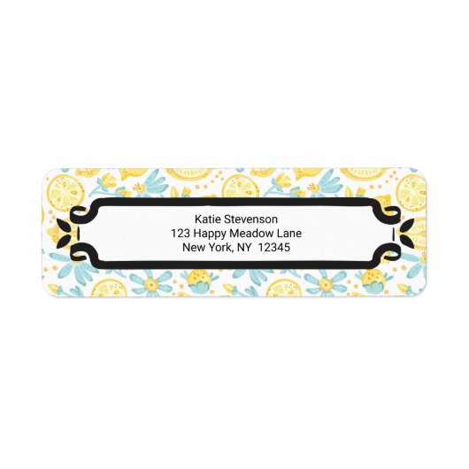 イエローレモン&ブルーフラワーパター図解入りの、写真付きのン ラベル (正面)