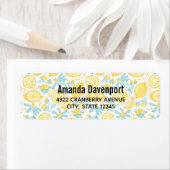 イエローレモン&ブルーフラワーパター図解入りの、写真付きのンL ラベル (インサイチュ)