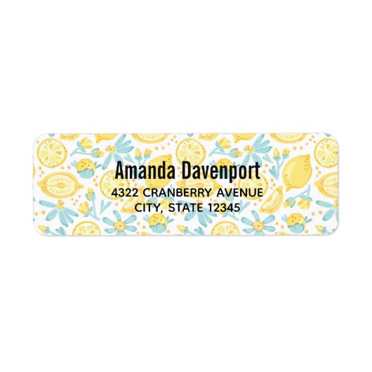 イエローレモン&ブルーフラワーパター図解入りの、写真付きのンL ラベル (正面)