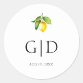 イエローレモン モノグラム ウェディング ラウンド スティッカー ラウンドシール (正面)