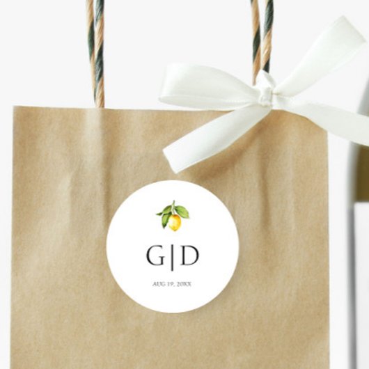 イエローレモン モノグラム 結婚式 ラウンド ステッカー