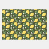 イエローレモン、離れ緑の花、白い花 ラッピングペーパーシート (正面)