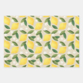 イエローレモン、離れ緑の花、白い花 ラッピングペーパーシート (正面)