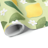 イエローレモン、離れ緑の花、白い花 ラッピングペーパー (ロールコーナー)