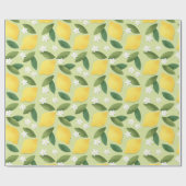 イエローレモン、離れ緑の花、白い花 ラッピングペーパー (フラット)