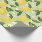 イエローレモン、離れ緑の花、白い花 ラッピングペーパー (角)