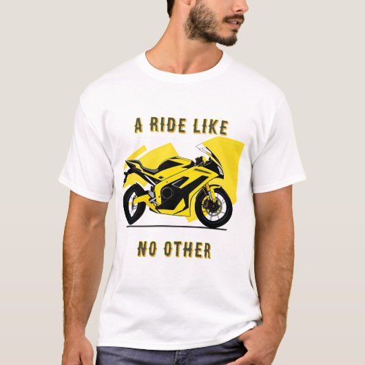 イエローレーシングオートバイ及びライダーイラストレーション Tシャツ (正面)