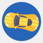 イエローレーシングカーレーストラック男の赤ちゃん献身 ラウンドシール (正面)