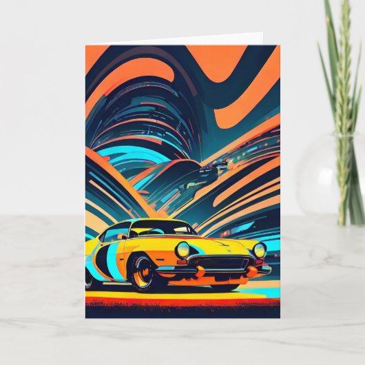 イエローレースカーシネマティックAutosノートカ空白のード サンキューカード (正面)