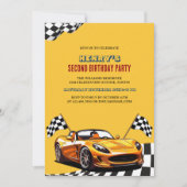 イエローレースカーテーマボーイ2nd誕生日パーティー 招待状 (正面)