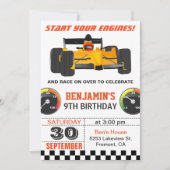 イエローレースカーレース誕生日パーティーの招待状 招待状 (正面)