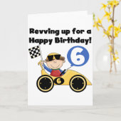 イエローレースカー第6誕生日Tシャツとギフト カード (黄色い花)