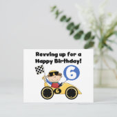 イエローレースカー第6誕生日Tシャツとギフト ポストカード (スタンド正面)