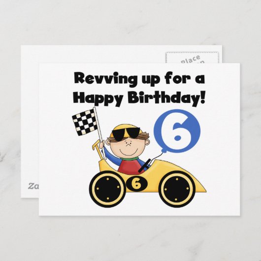 イエローレースカー第6誕生日Tシャツとギフト ポストカード (正面/裏面)
