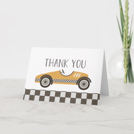 イエローレースカー赤ちゃんシャワー サンキューカード (正面)