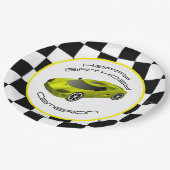 イエローレースカー |誕生日カスタムパーティー ペーパープレート (アングル)