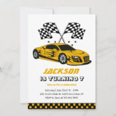 イエローレースクレーシングキッズボーイズ誕生日 招待状 (正面)