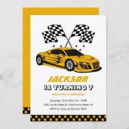イエローレースクレーシングキッズボーイズ誕生日 招待状