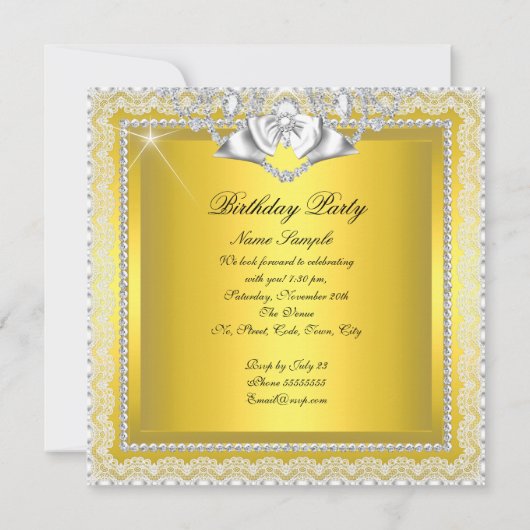 イエローレースダイヤエレガントズシルバーバースデーパーティー 招待状 (裏面)