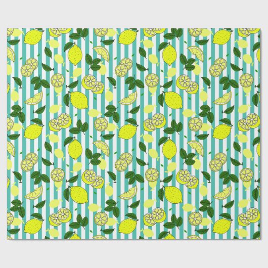 イエローレ地中海のモンズオンティール(緑がかった色)ブルーストライプズ ラッピングペーパー (フラット)