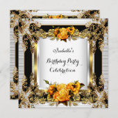 イエローロエレガントーズ金ゴールドホワイトブラック誕生日2 招待状 (正面/裏面)