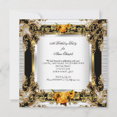 イエローロエレガントーズ金ゴールドホワイトブラック誕生日2 招待状 (裏面)