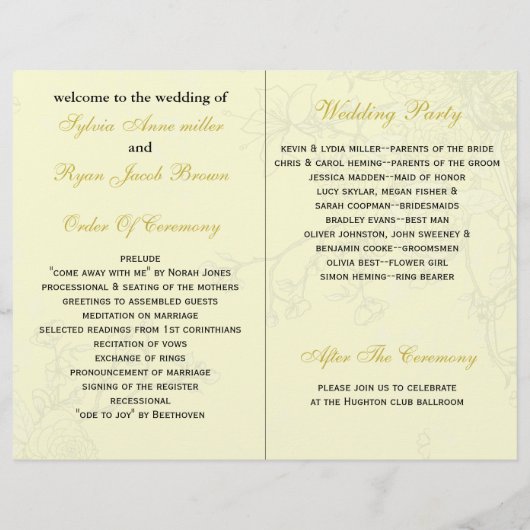 イエローロブバード二折結婚式 プログラム (裏面)