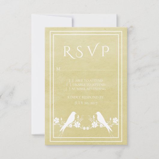 イエローロベバードフローラ結婚式RSVPカード 出欠カード (正面)