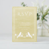 イエローロベバードフローラ結婚式RSVPカード 出欠カード (スタンド正面)