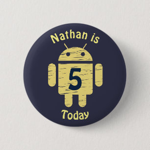 イエローロボットパーソナライズされた子供の誕生日 缶バッジ