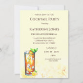 イエローロングアイランドティー誕生日カクテルパーティー 招待状 (正面)