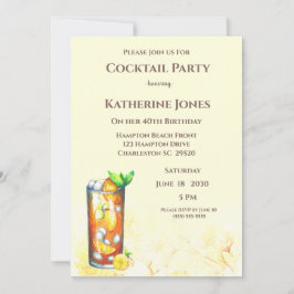 イエローロングアイランドティー誕生日カクテルパーティー 招待状