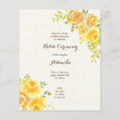 イエローローズかわいいガールバジェットハルディ招待状 (裏面)