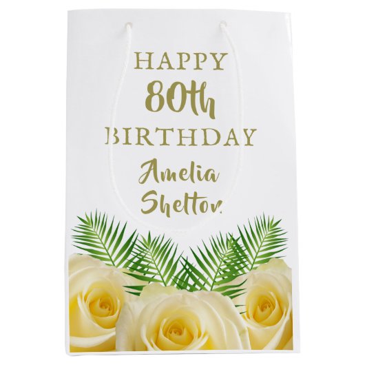 イエローローズと離れフローラハッピーバースデー ミディアムペーパーバッグ (正面)