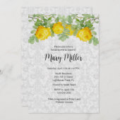 イエローローズのビンテージダマスク ブライダルシャワー 招待状 (正面/裏面)